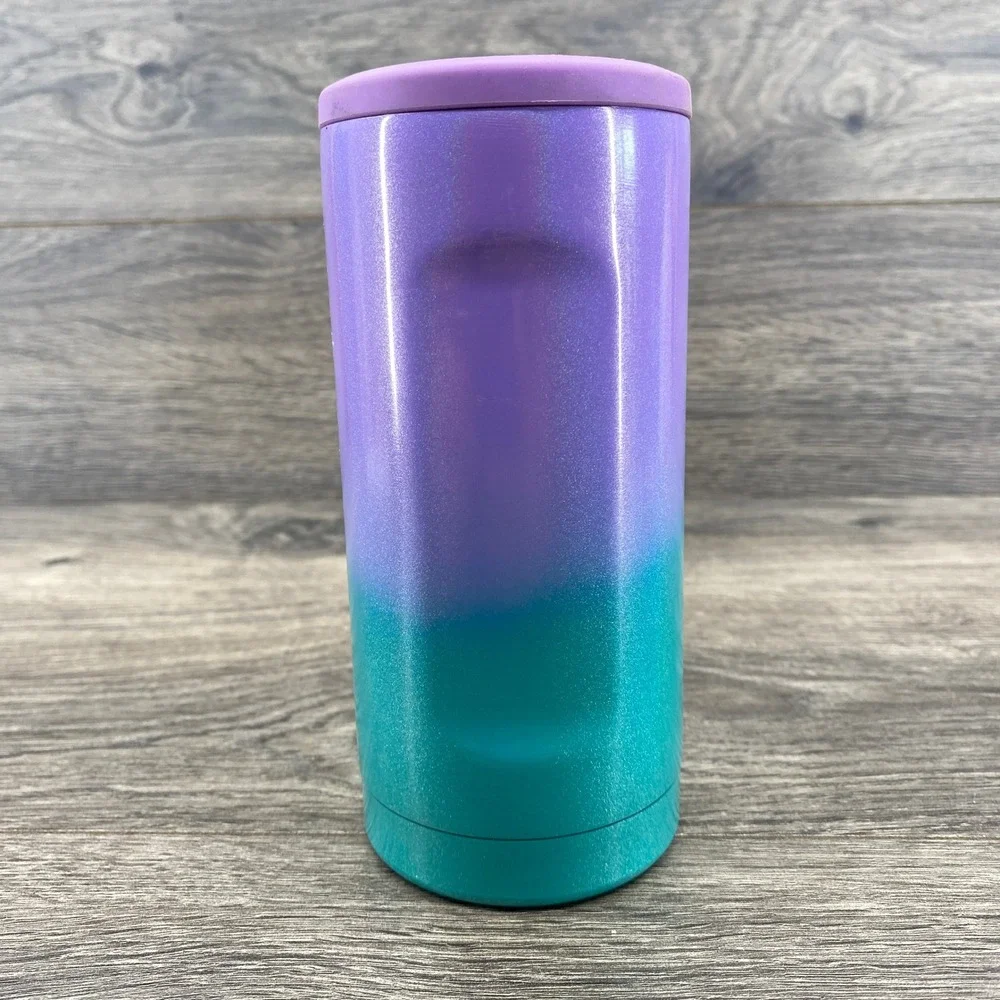 BruMate Hopsulator Slim Can Cooler 12oz Purple Teal Glitter Ombre Insulated